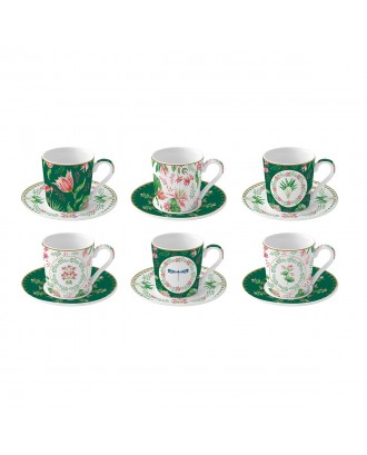 Set 6 cesti si farfurii pentru cafea, 100 ml, Botanic Chic - SIMONA'S COOKSHOP